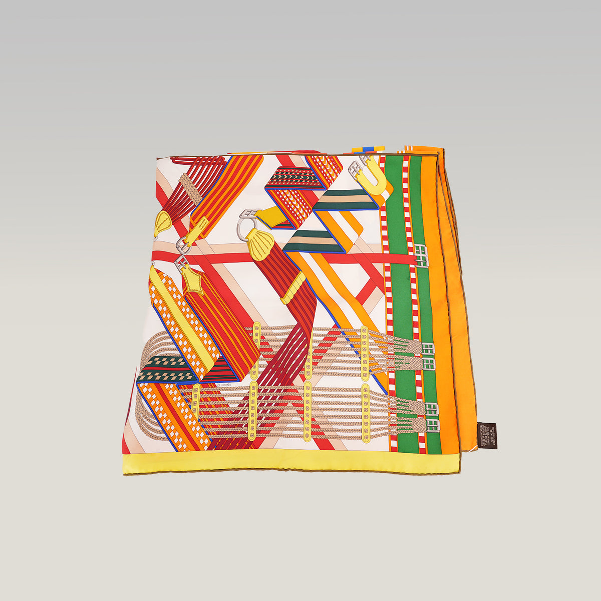 Hermès Carré 90 Double Sangle Foulard Vintage in Seta Multicolore con Motivo a Cinghie 90x90 cm