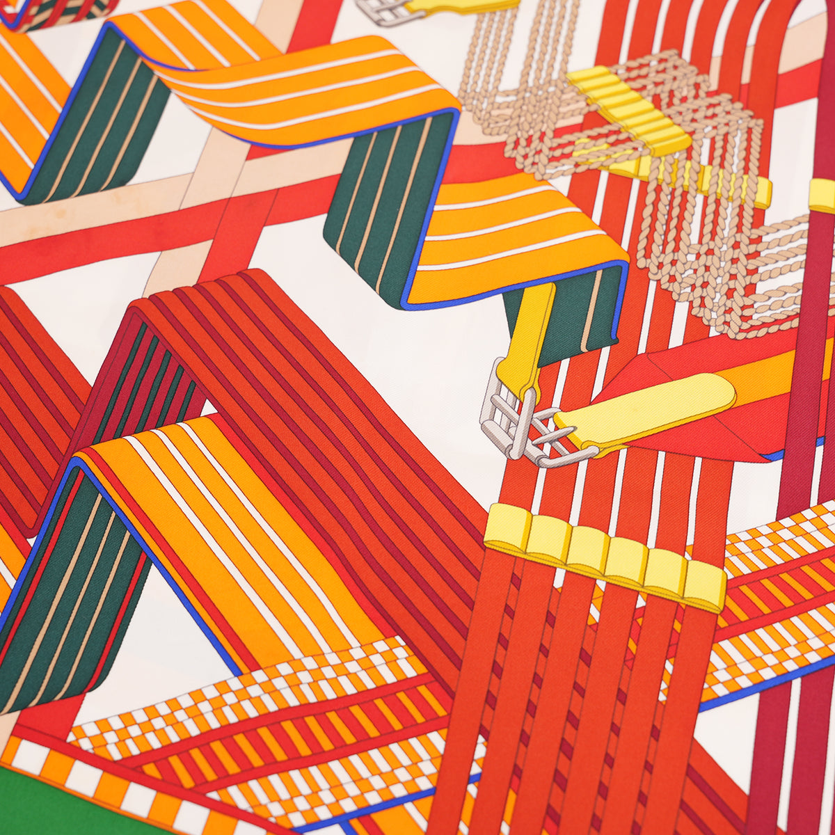 Hermès Carré 90 Double Sangle Foulard Vintage in Seta Multicolore con Motivo a Cinghie 90x90 cm