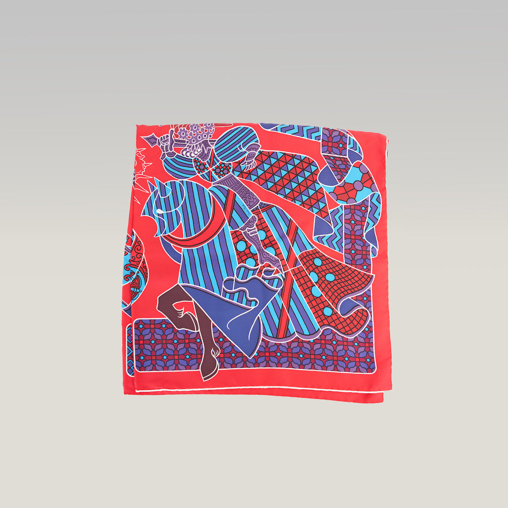 Hermès Carré 90 Foulard in Seta Rosso e Blu con Motivo Floreale 90x90 cm