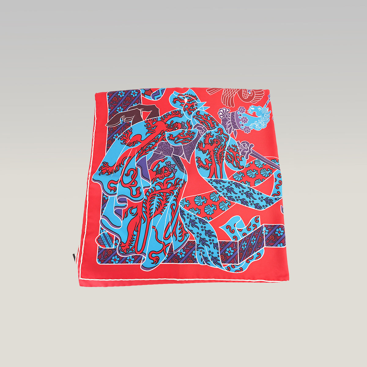 Hermès Carré 90 Foulard in Seta Rosso e Blu con Motivo Floreale 90x90 cm