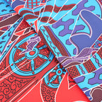 Hermès Carré 90 Foulard in Seta Rosso e Blu con Motivo Floreale 90x90 cm