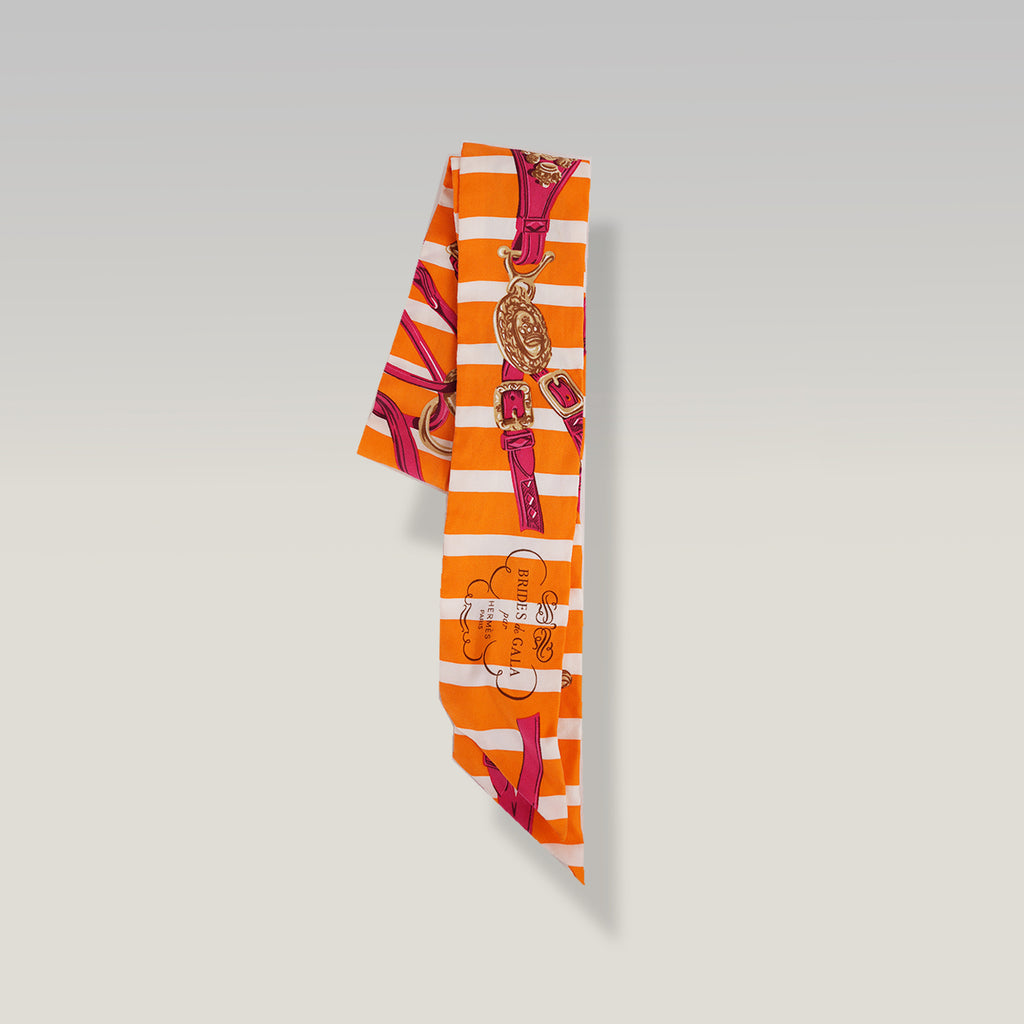 Hermès Twilly Jumping in Seta Arancione, Rosa e Bianco