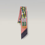 Hermès Twilly Jumping in Seta Rosa con Motivo Equestre Multicolore