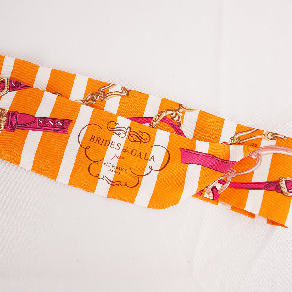 Hermès Twilly Jumping in Seta Arancione, Rosa e Bianco
