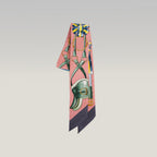 Hermès Twilly Jumping in Seta Rosa con Motivo Equestre Multicolore