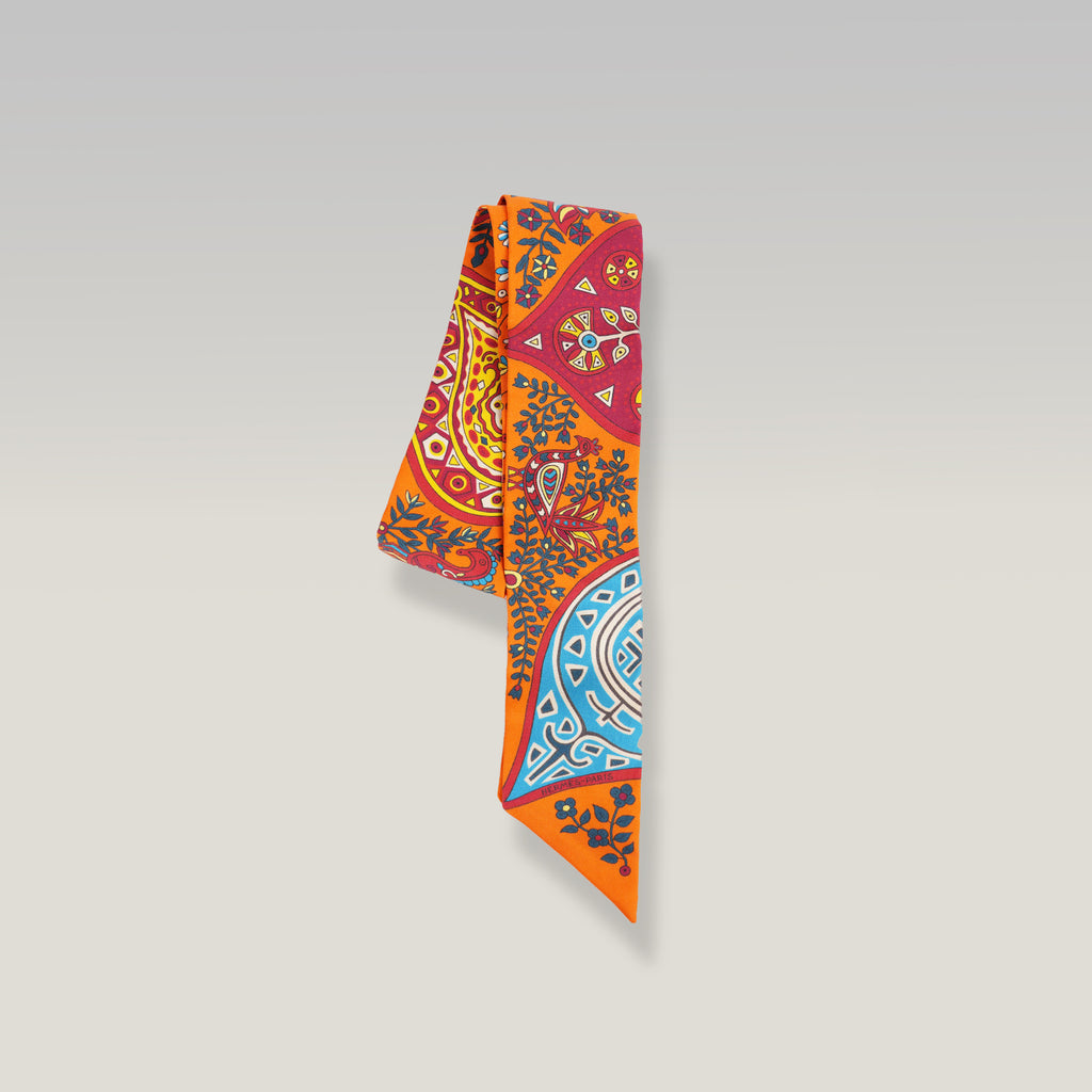 Hermès Twilly L’Arbre de Vie in Seta Multicolore Arancione