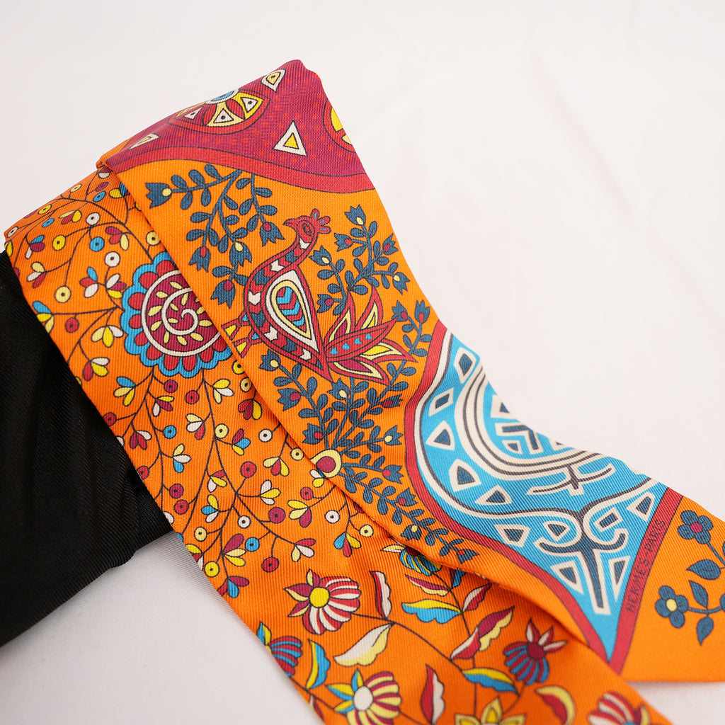 Hermès Twilly L’Arbre de Vie in Seta Multicolore Arancione