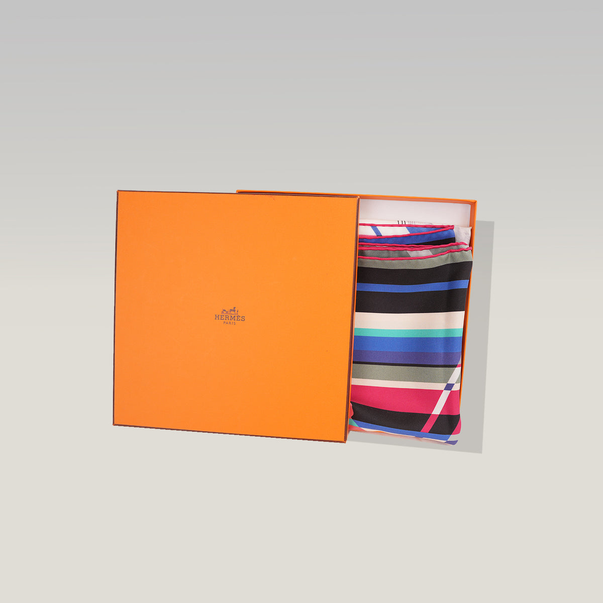 Hermès Carré 90 Photo Finish Foulard Vintage in Seta Multicolore a Righe 90x90 cm