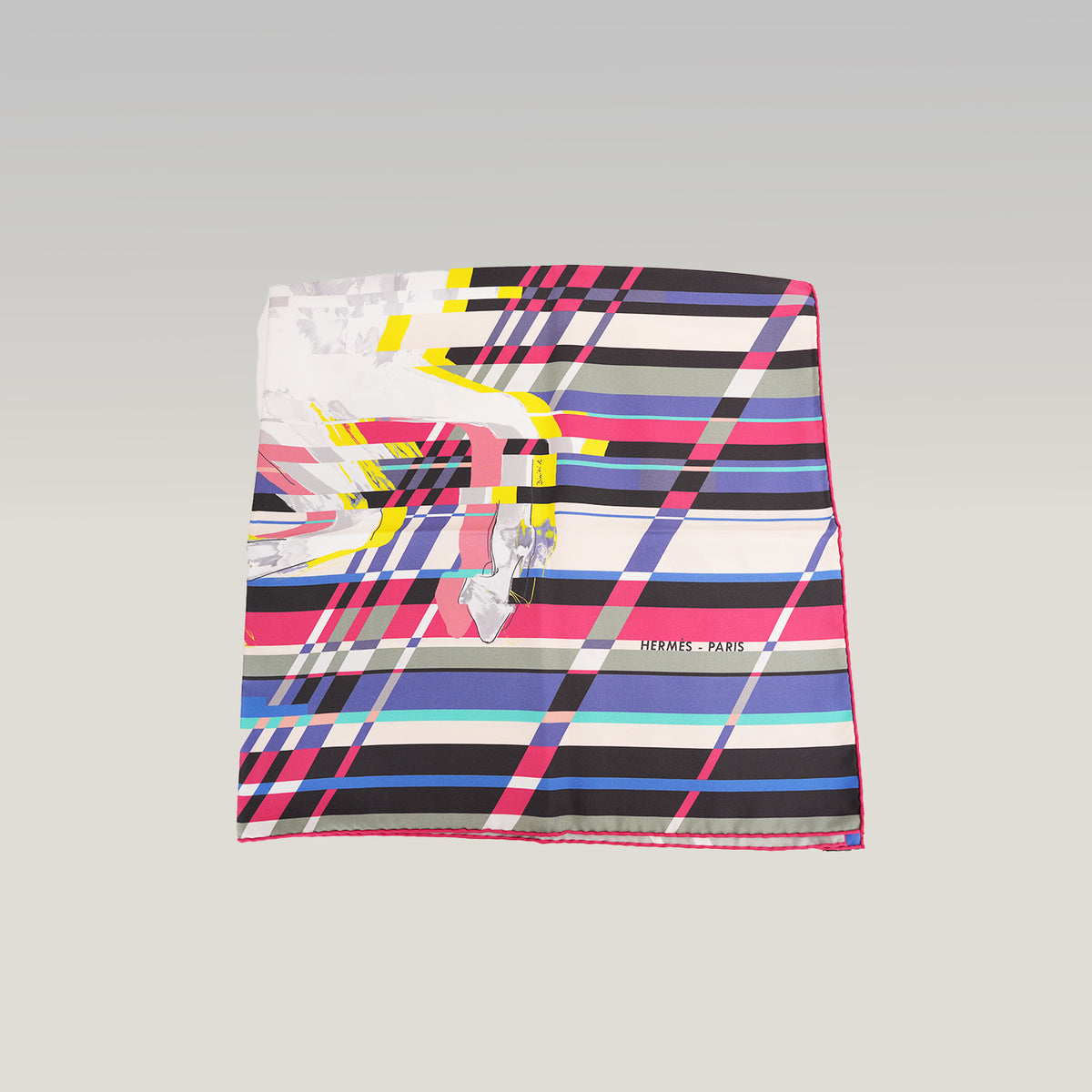 Hermès Carré 90 Photo Finish Foulard Vintage in Seta Multicolore a Righe 90x90 cm