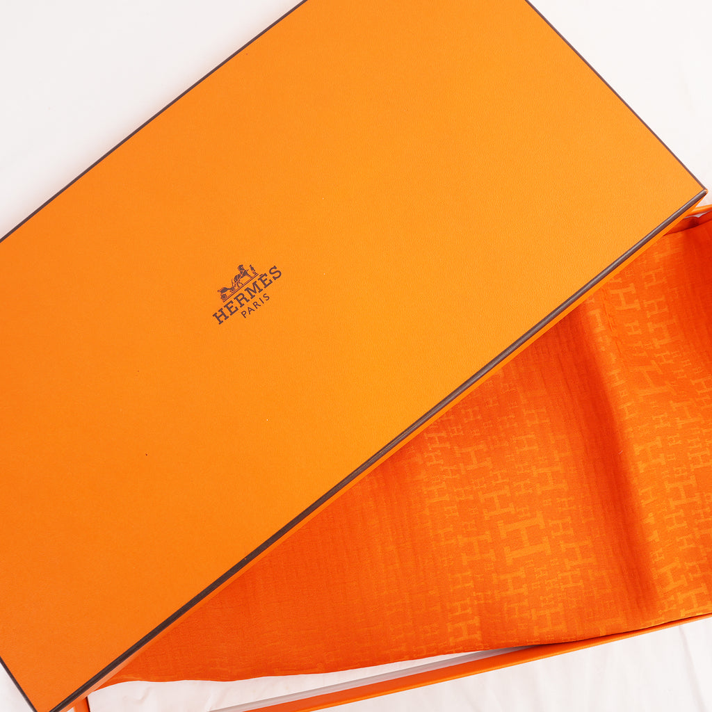 Hermès Sciarpa Vintage in Seta di Gelso Arancione con Motivo Monogram H 200x60 cm