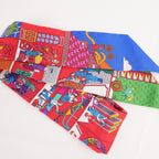 Hermès Twilly in Seta Multicolore con Stampa Illustrata Rossa