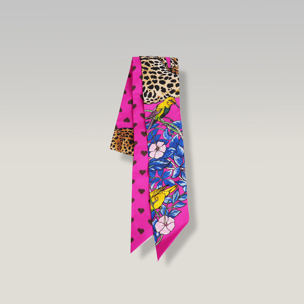 Hermès Twilly Jungle Love Love in Seta Rosa, Blu e Multicolore