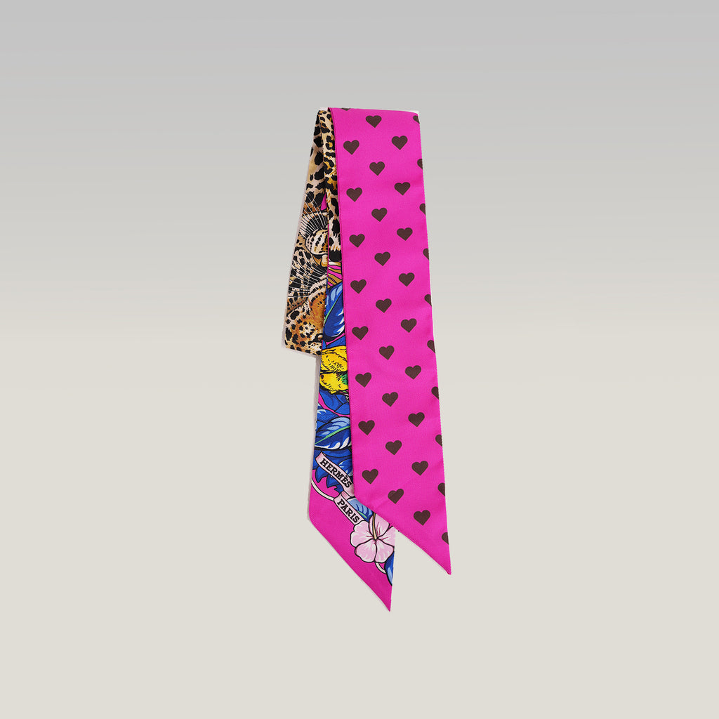 Hermès Twilly Jungle Love Love in Seta Rosa, Blu e Multicolore