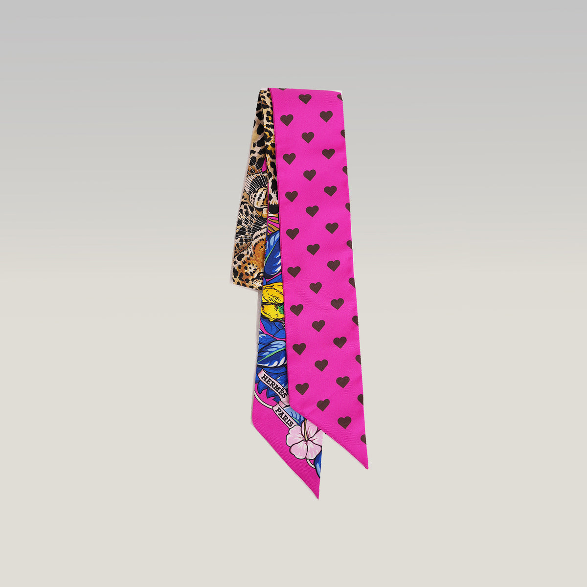 Hermès Twilly Jungle Love Love in Seta Rosa, Blu e Multicolore