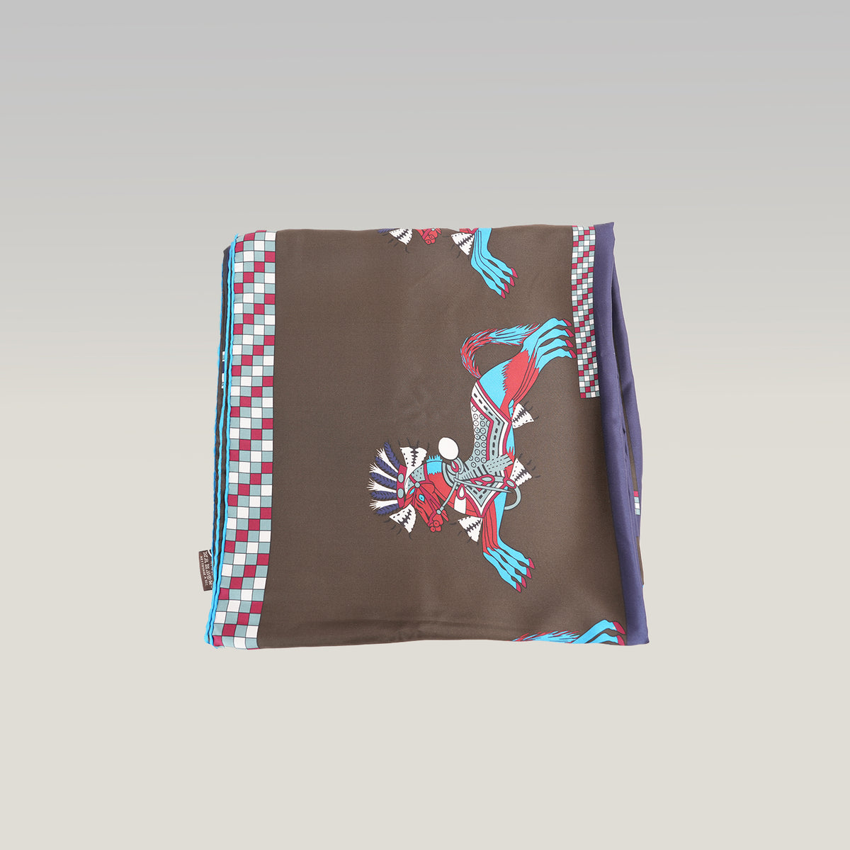 Hermès Foulard Vintage Grande Carré in Seta Marrone con Stampa Equestre Multicolore