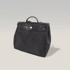 Hermès Herbag 39 Noir in Tela e Pelle con Hardware Palladium
