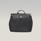 Hermès Herbag 39 Noir in Tela e Pelle con Hardware Palladium