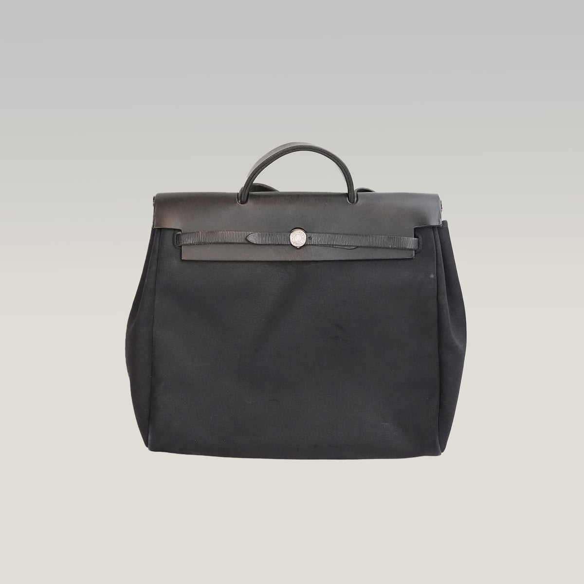 Hermès Herbag 39 Noir in Tela e Pelle con Hardware Palladium