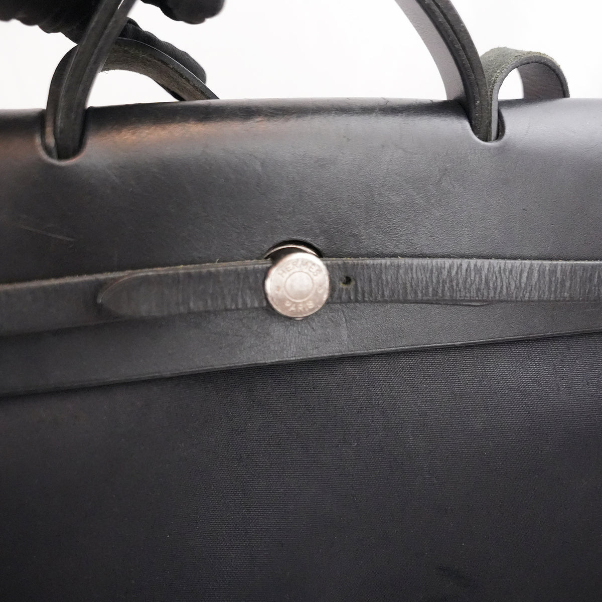 Hermès Herbag 39 Noir in Tela e Pelle con Hardware Palladium