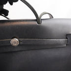 Hermès Herbag 39 Noir in Tela e Pelle con Hardware Palladium