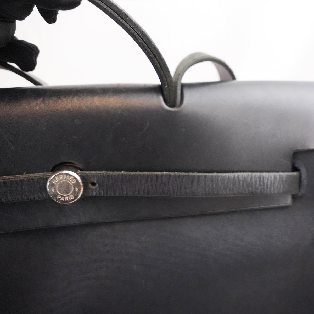Hermès Herbag 39 Noir in Tela e Pelle con Hardware Palladium