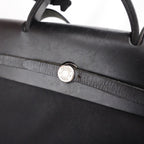 Hermès Herbag 39 Noir in Tela e Pelle con Hardware Palladium