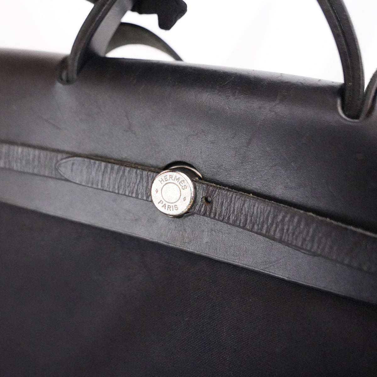 Hermès Herbag 39 Noir in Tela e Pelle con Hardware Palladium