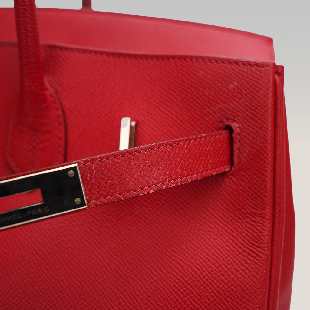 Hermès Birkin 35 in Pelle Rossa con Ferramenta in Metallo Argentato