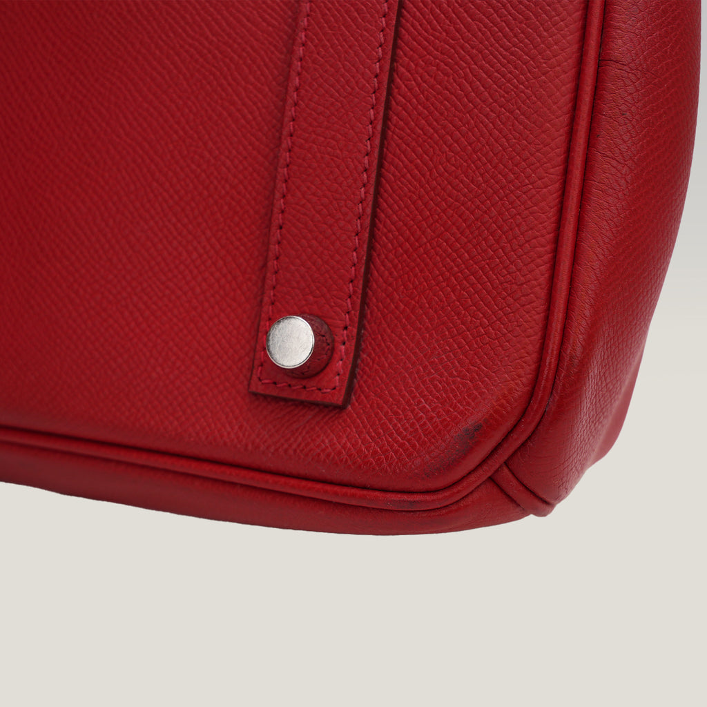 Hermès Birkin 35 in Pelle Rossa con Ferramenta in Metallo Argentato