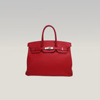 Hermès Birkin 35 in Pelle Rossa con Ferramenta in Metallo Argentato