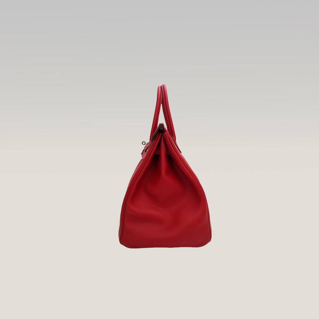 Hermès Birkin 35 in Pelle Rossa con Ferramenta in Metallo Argentato
