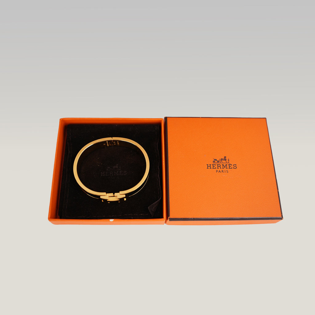 Hermès Clic H PM Bracciale in Smalto Nero con Finitura Placcata Oro Giallo