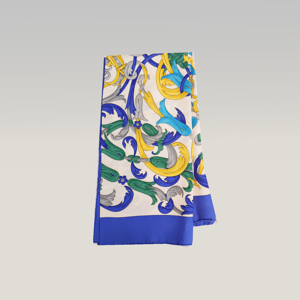 Hermès Carré 90 Le Mors à la Conétable Foulard in Seta Blu e Multicolore 90x90 cm