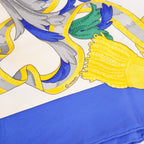 Hermès Carré 90 Le Mors à la Conétable Foulard in Seta Blu e Multicolore 90x90 cm