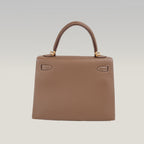 Hermès Kelly 25 Sellier in Pelle Epsom Étoupe con Hardware Dorato