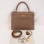 Hermès Kelly 25 Sellier in Pelle Epsom Étoupe con Hardware Dorato