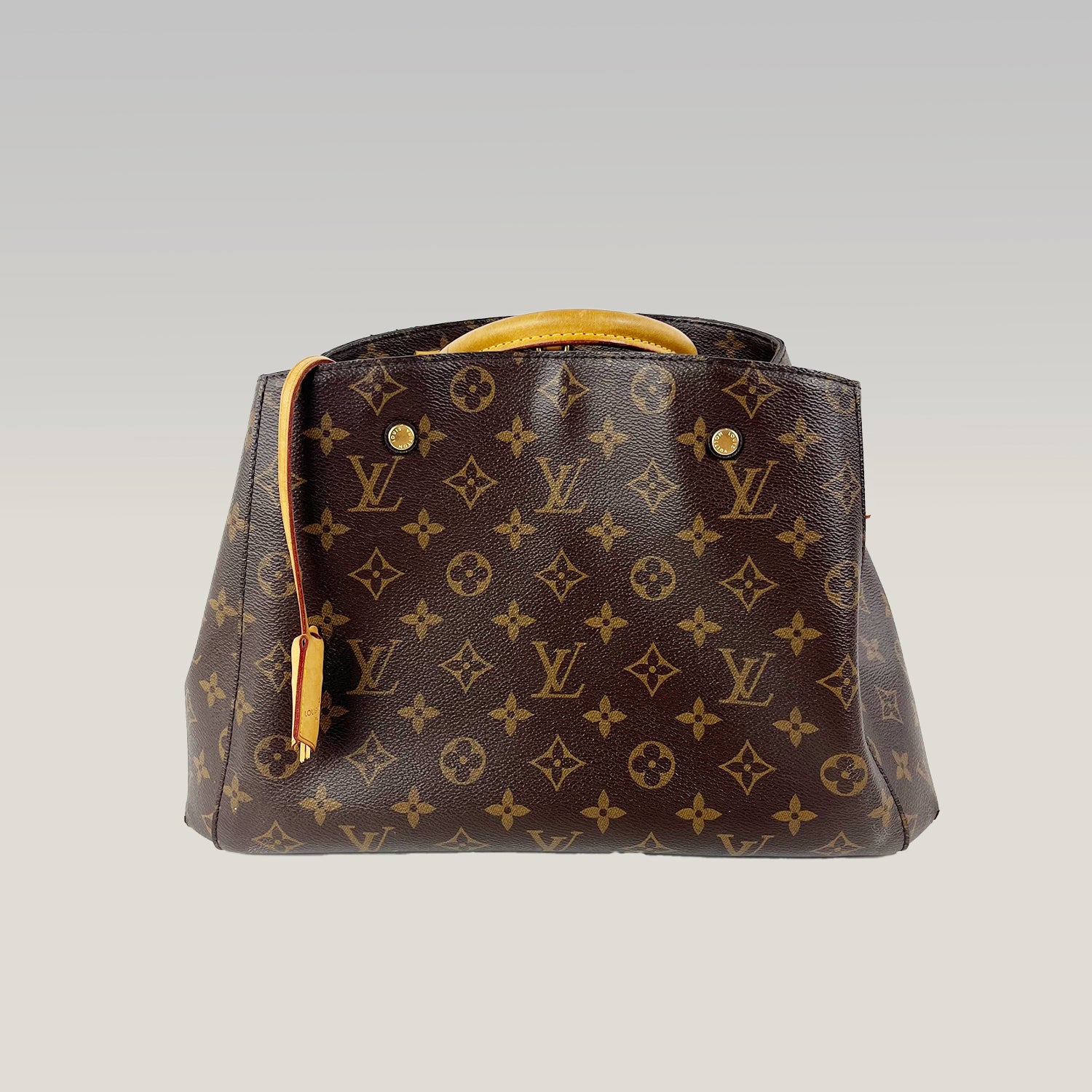 Borsa Louis Vuitton Montaigne MM in Tela Monogram Marrone con Manici in Pelle