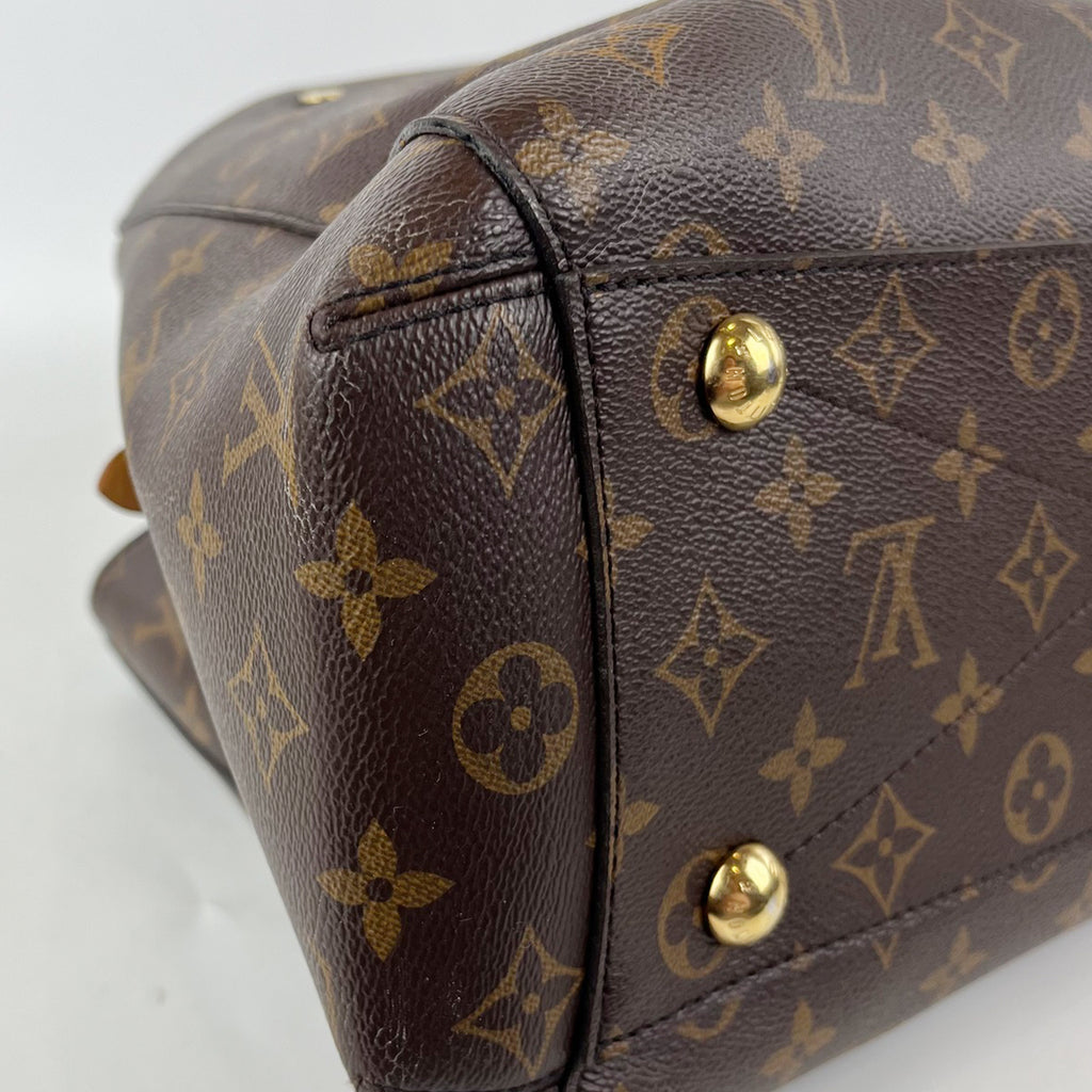 Borsa Louis Vuitton Montaigne MM in Tela Monogram Marrone con Manici in Pelle