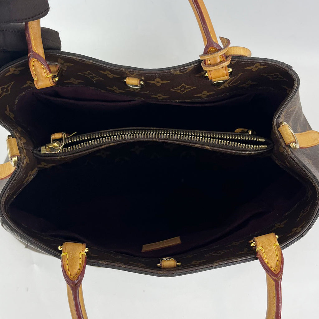 Borsa Louis Vuitton Montaigne MM in Tela Monogram Marrone con Manici in Pelle