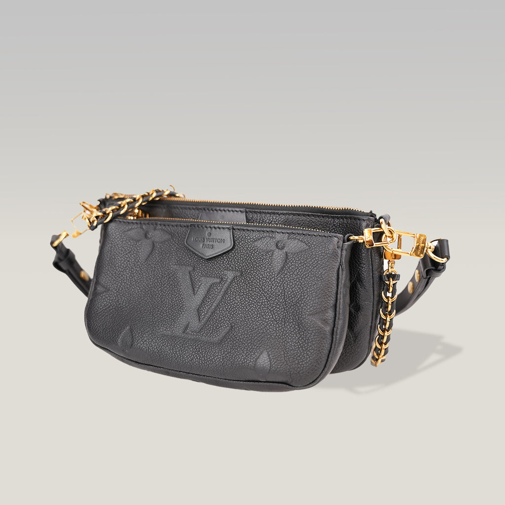 Louis Vuitton Multi Pochette Accessoires Nera in Pelle Monogram Empreinte con Catena Oro