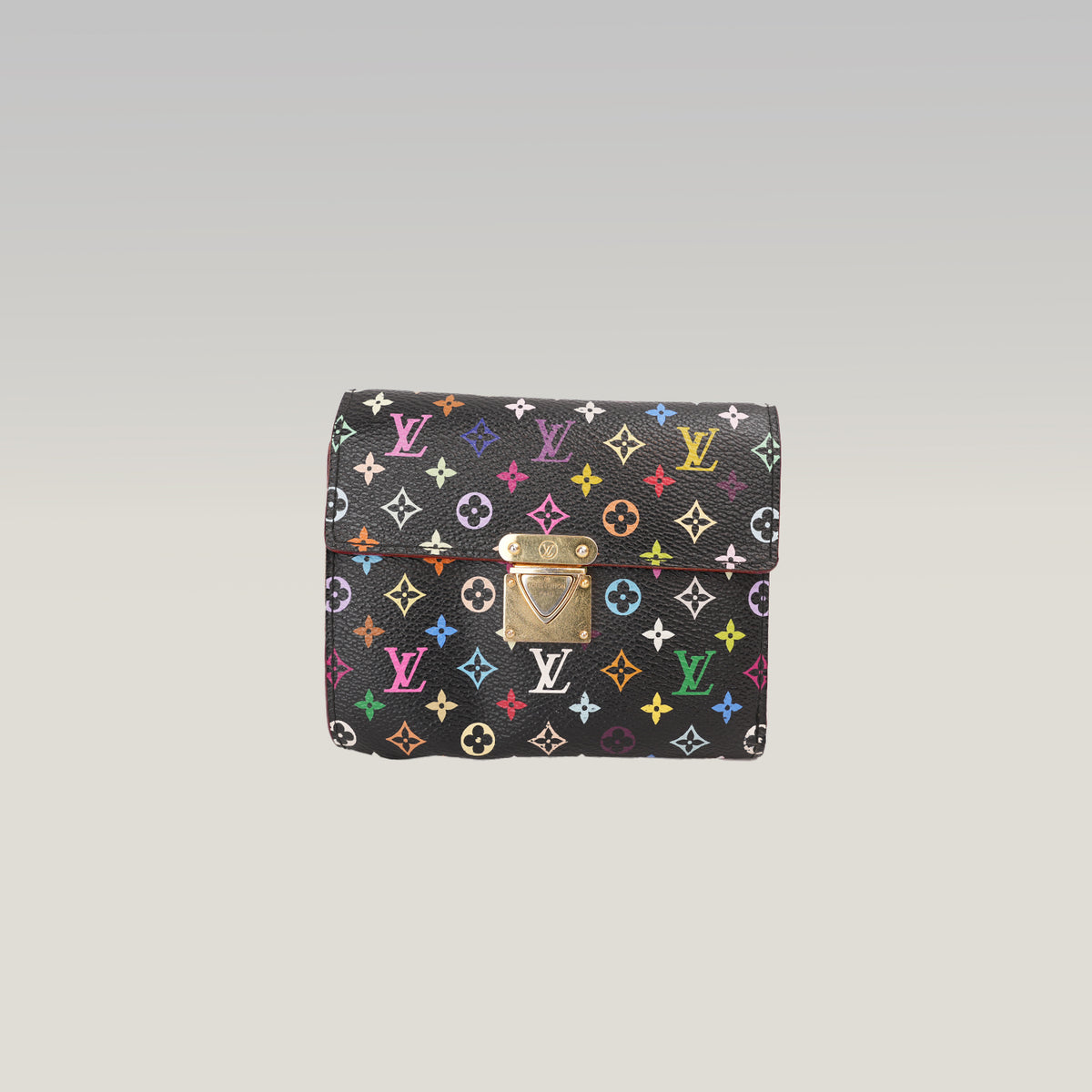 Louis Vuitton Portafoglio Koala Monogram Multicolore Nero Takashi Murakami in Tela Rivestita con Chiusura Dorata