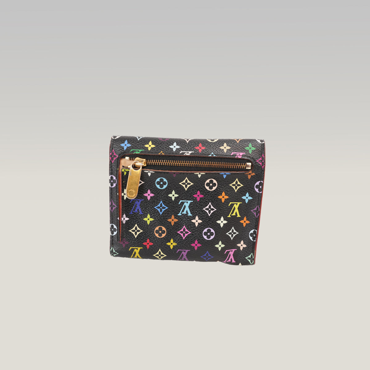 Louis Vuitton Portafoglio Koala Monogram Multicolore Nero Takashi Murakami in Tela Rivestita con Chiusura Dorata