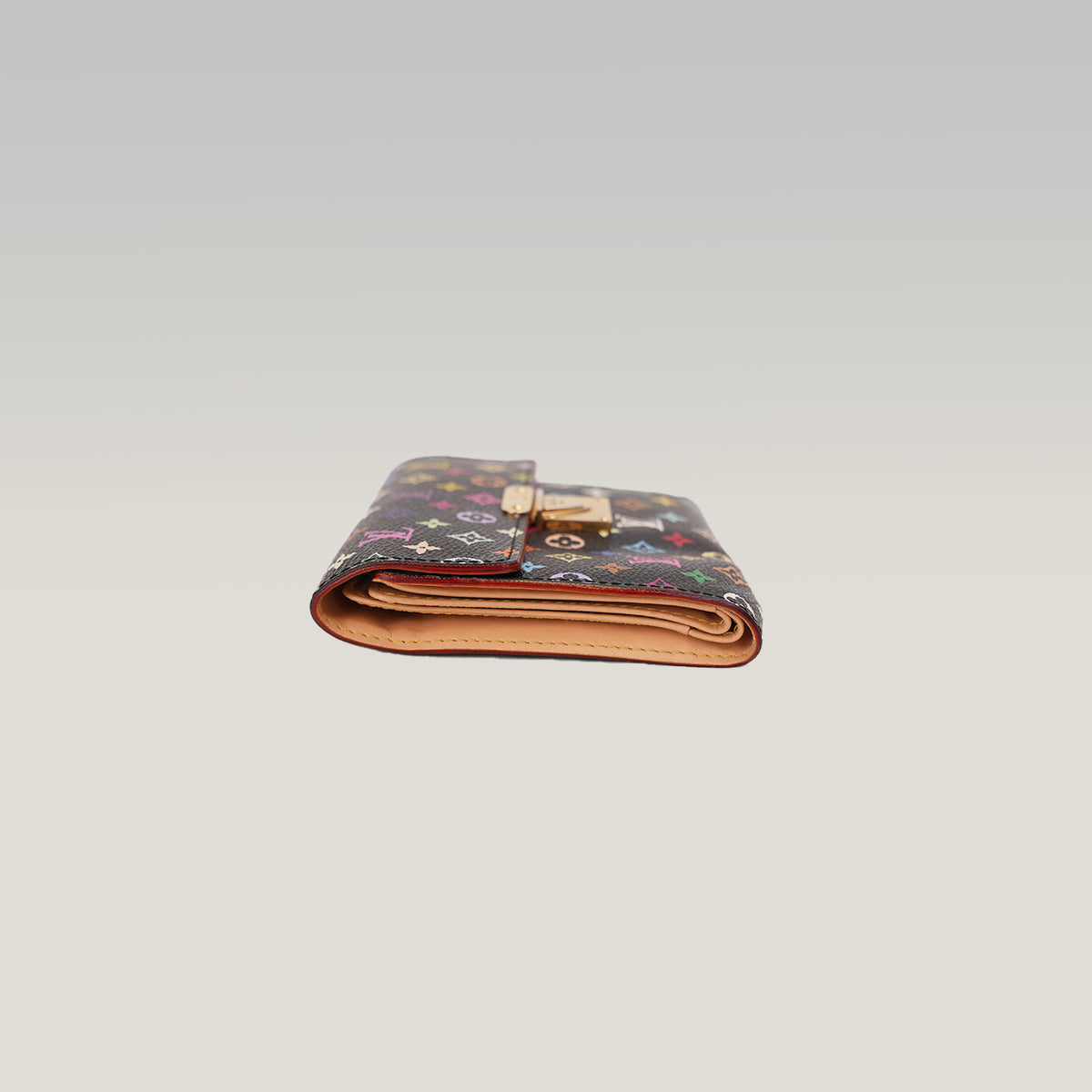 Louis Vuitton Portafoglio Koala Monogram Multicolore Nero Takashi Murakami in Tela Rivestita con Chiusura Dorata