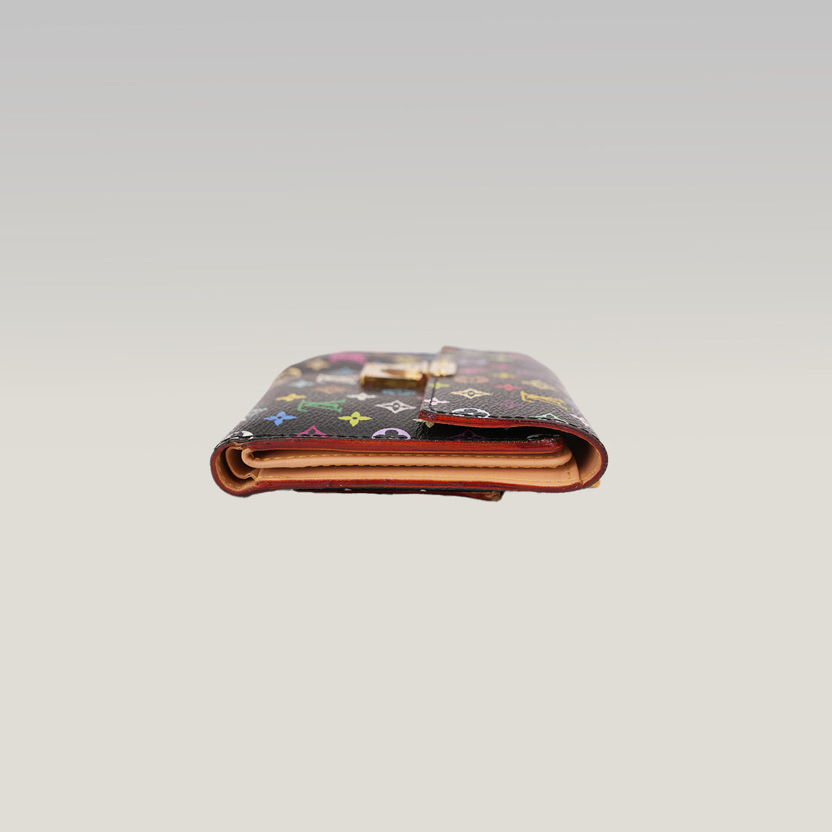 Louis Vuitton Portafoglio Koala Monogram Multicolore Nero Takashi Murakami in Tela Rivestita con Chiusura Dorata