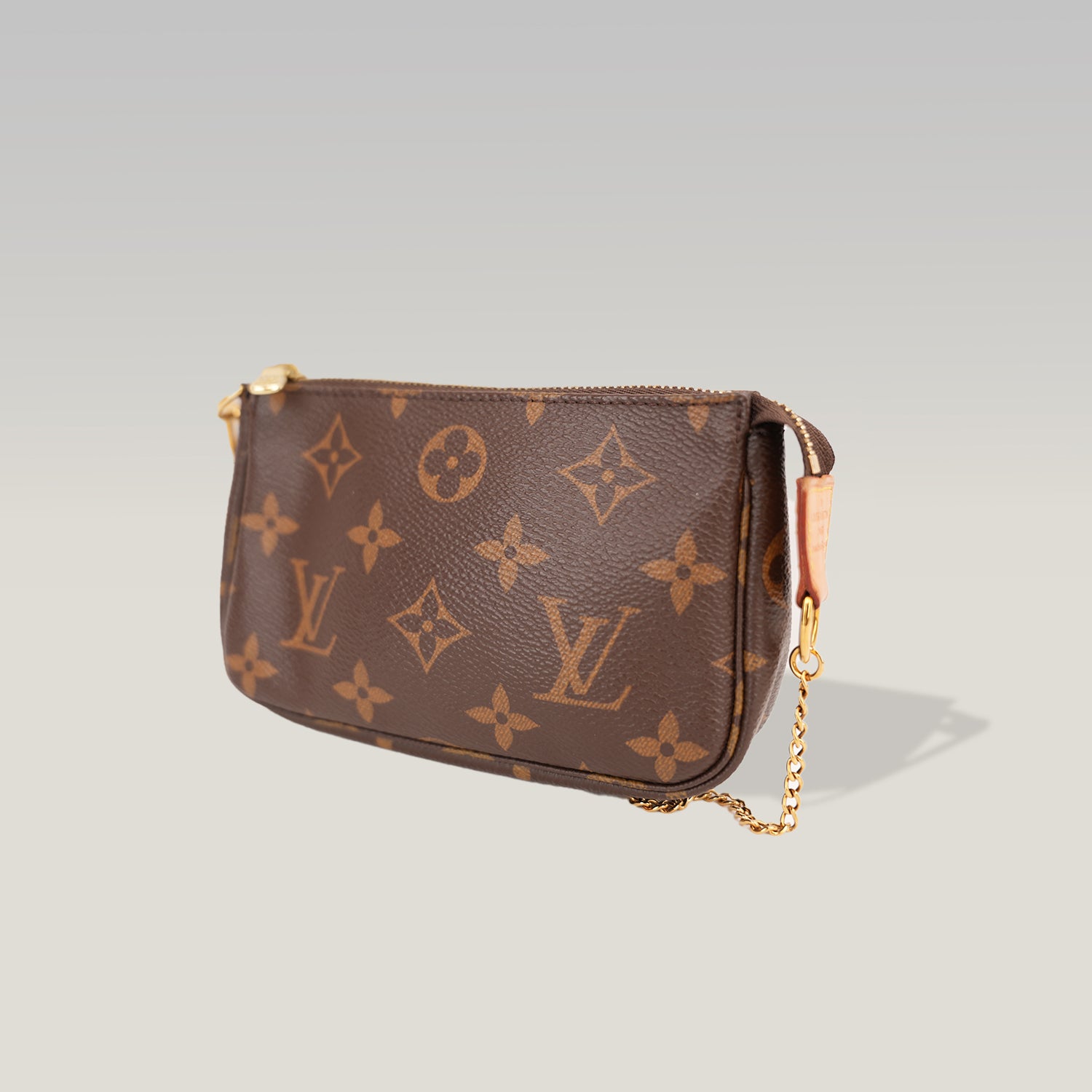 Louis Vuitton Mini Pochette Accessoires Monogram in Tela Rivestita con Catena Dorata