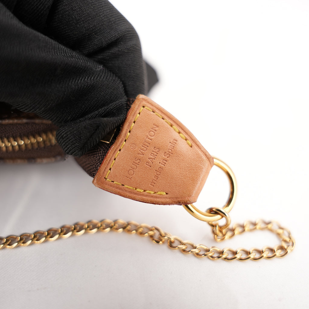 Louis Vuitton Mini Pochette Accessoires Monogram in Tela Rivestita con Catena Dorata