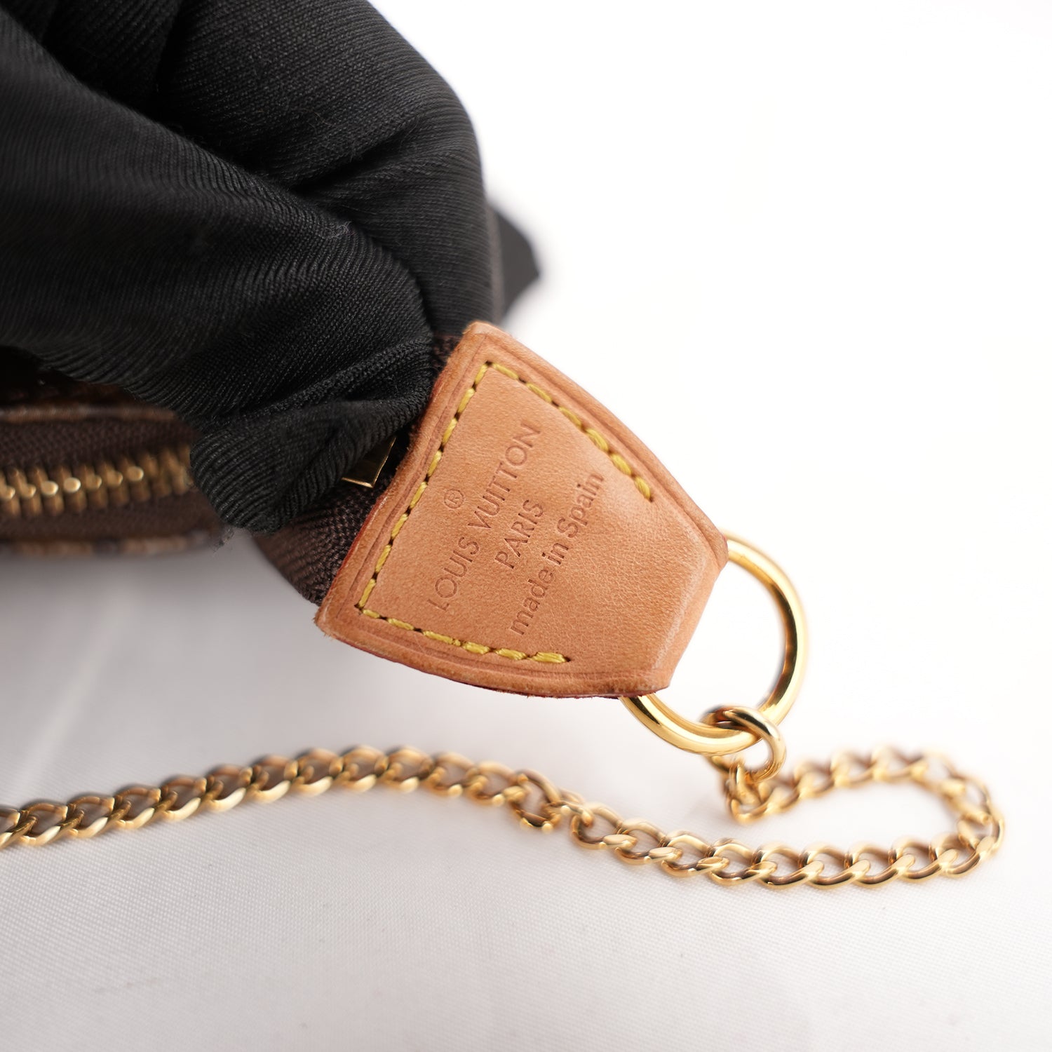 Louis Vuitton Mini Pochette Accessoires Monogram in Tela Rivestita con Catena Dorata