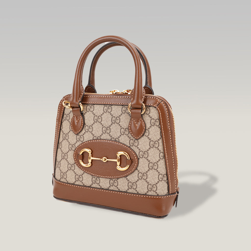 Gucci Horsebit 1955 Mini Top Handle Bag GG Supreme Canvas Beige Brown Leather
