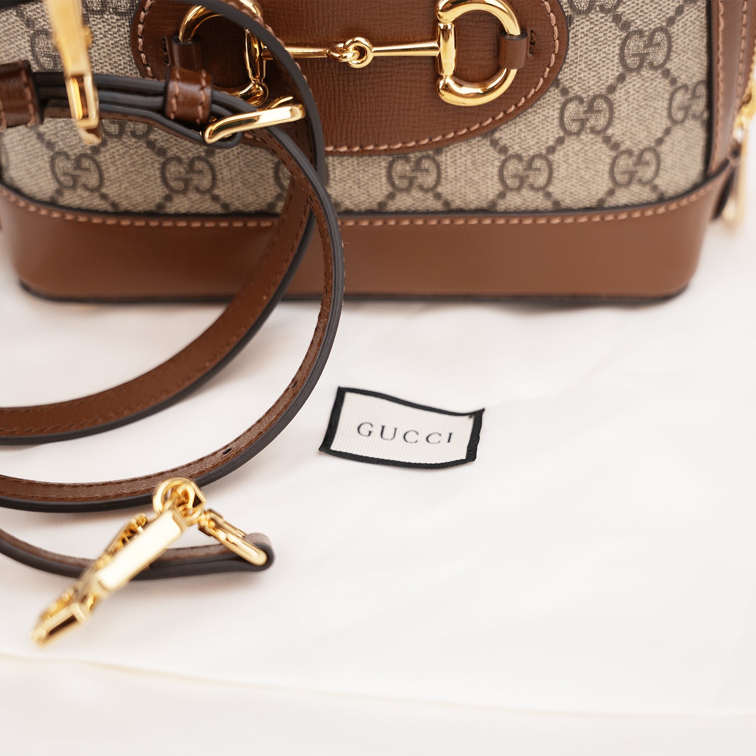 Gucci Horsebit 1955 Mini Top Handle Bag GG Supreme Canvas Beige Brown Leather
