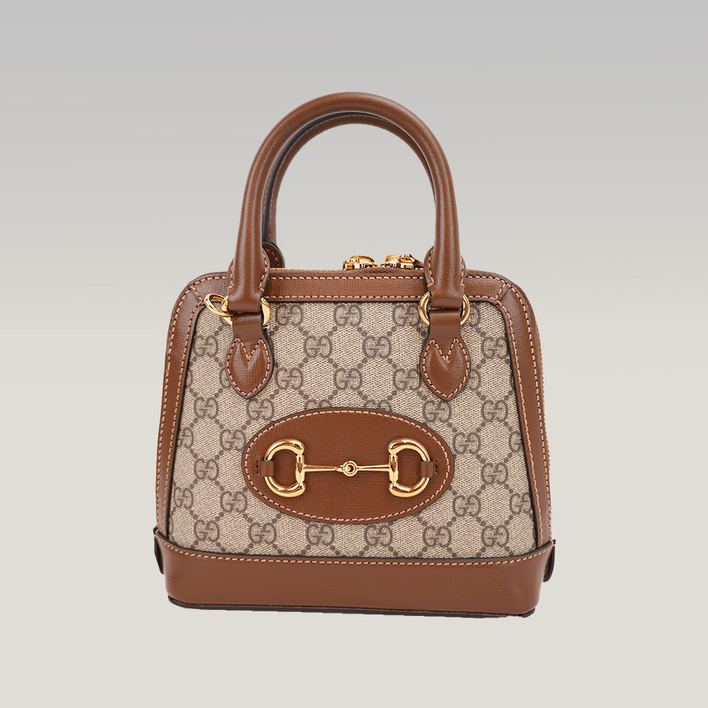 Gucci Horsebit 1955 Mini Top Handle Bag GG Supreme Canvas Beige Brown Leather
